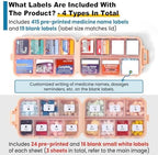 3 Pack 14 Grids Travel Pill Organizer Box with 415-Pcs Medicine Name Labels - Pocket Daily Pharmacy Case Container Kit - Travel Medication Holder Dispenser for Fish Oil Vitamin Supplement Storage