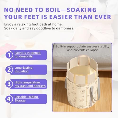 Collapsible Bucket for Soaking Feet, Portable Travel Foot Soak Spa Basin for Camping Washing and Fishing, with Handle, lid and Storage Bag