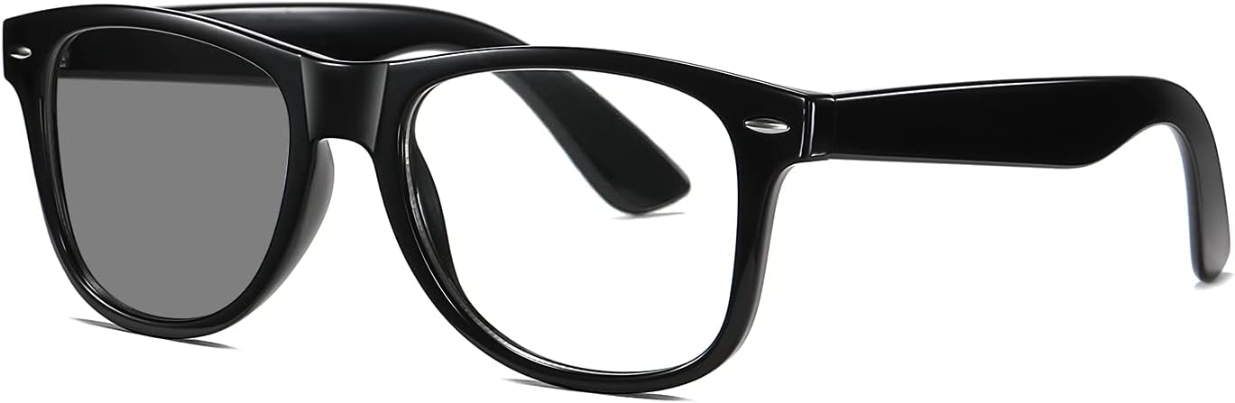 Photochromic Day Night Sunglasses Blue Light Blocking Glasses for Men and Women Retro Rectangle Black Frame Photochromic Lens