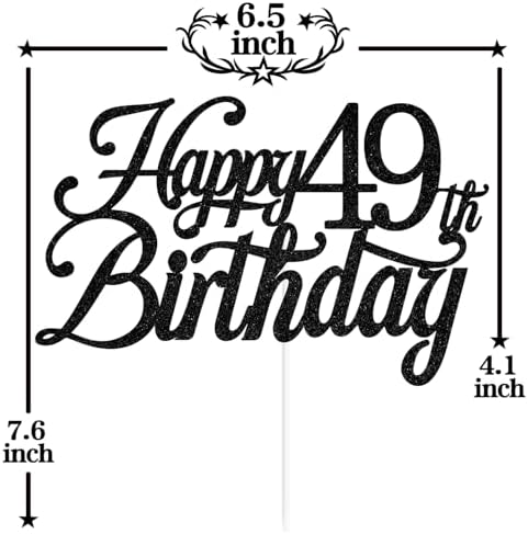 Black Glitter Happy 49th Birthday Cake Topper, Cheers to 49 Years/49 & Fabulous/49 Years Loved & Blessed, Funny 49th Birthday Party Decorations Supplies