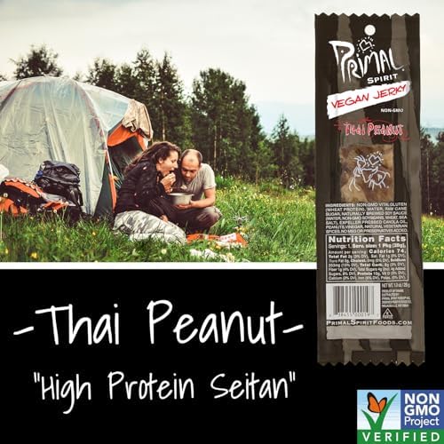 Primal Strips Meatless Vegan Jerky, Thai Peanut, 1 Ounce (Pack of 24)