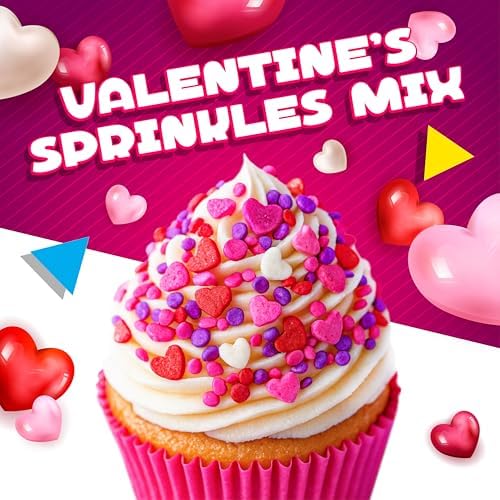 Heart Sprinkles | 8-Ounce Bag | Heart Shaped Sprinkles for Cake Decorating and Baking | White, Red, Pink & Purple Dessert Toppers for Cupcakes & Cookies