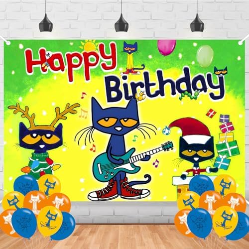 Peter Cat Backdrop 5x3 Vinyl Peter Cat Birthday Party Supplies Photography Background Picture Photoshoot Cake Table Decor Banner Video Shoot Drapes Poster