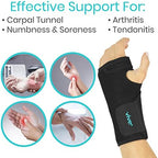 Vive Wrist Brace - Carpal Tunnel Hand Compression Support Wrap for Men, Women, Tendinitis, Bowling, Sports Injuries Pain Relief - Removable Splint - Universal Ergonomic Fit (Black, Left)