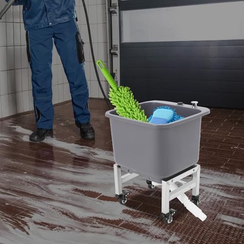 Floor Mop Sink, Freestanding Portable Mop Sink with 4 Wheels and Expandable Drain Hose, One-Touch Drain Mechanism Mops Buckets for Household/Commercial Use/14.17 * 12.6 * 10.24 in