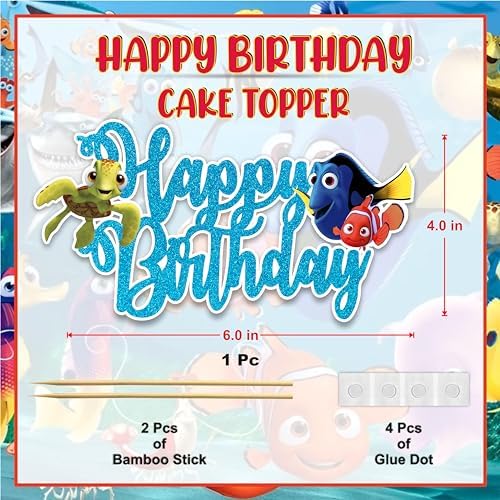 Findng Nmo Happy Birthday Cake Topper - Ocean Theme Party Decorations | Underwater Cake Decor for Birthday Celebrations | Fun Clownfish Cake Topper.