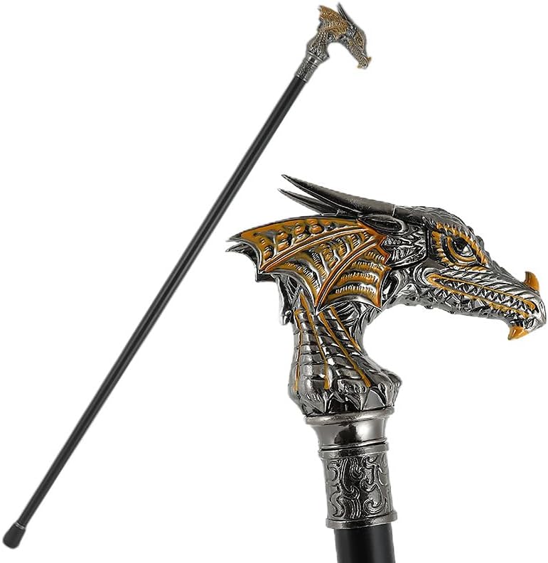 37in's Vintage Style Dragon Silver Cane Alloy Gothic Handmade Cane Fancy Dress Novelty Accessories