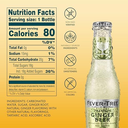 Fever-Tree Premium Ginger Beer, No Artificial Sweeteners, Flavourings or Preservatives, 6.8 Fl Oz (Pack of 24)
