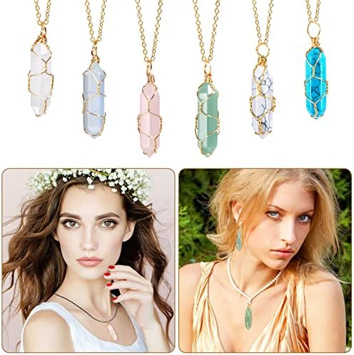 24Pcs Healing Crystals Stones Sets, Hexagonal Bullet Shaped Reiki Meditation Gemstone Chakra Stones Tiger Eye Obsidian Quartz Crystals Gemstone Wand Set Pendants with Storage Box