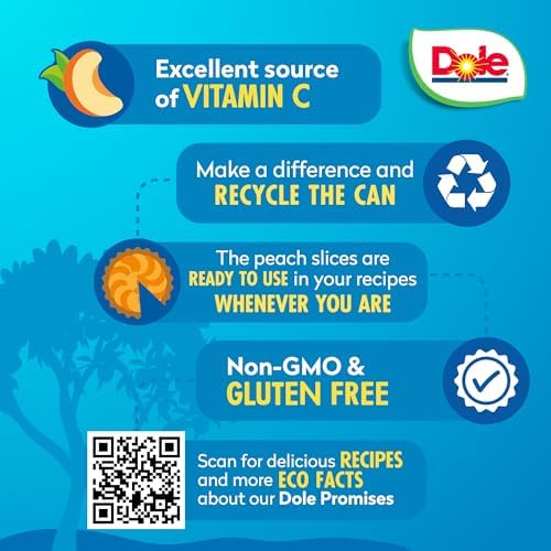 Dole Jarred Peaches Sliced Yellow Cling in 100% Fruit Juice, 23.5 Ounce Jar (Pack of 8)