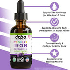 Iron Supplement for Toddlers & Kids - Organic Liquid Iron Drops for Kids, Toddler, Baby, Infant, Toddlers Supplements Ages 1-3 - Organic Vegan Toddler Liquid Drops Supplement, Gluten Free, Non-GMO 2oz
