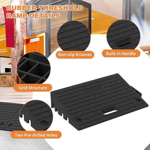 4.3" Rise Rubber Threshold ramp for Doorway/Cars, Step/Stair Rubber ramp with with Non-Slip Surface for wheelchairs/Curb/shed, 2200Pounds Load Capacity.