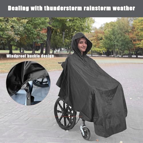 Wheelchair poncho wheelchair cover Lightweight, Breathable & Waterproof Wheelchair RainCape Universal Fit, Mobility Scooter & Electric Wheelchair Poncho Full Body Coverage for Adults Reusable (Black)