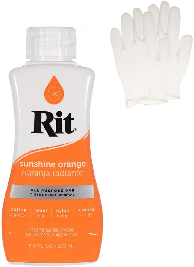 Rit Dye – Liquid Fabric Dye for Crafting, Clothing, and Décor – 8 oz. Bottle – Sunshine Orange (Gloves Included)