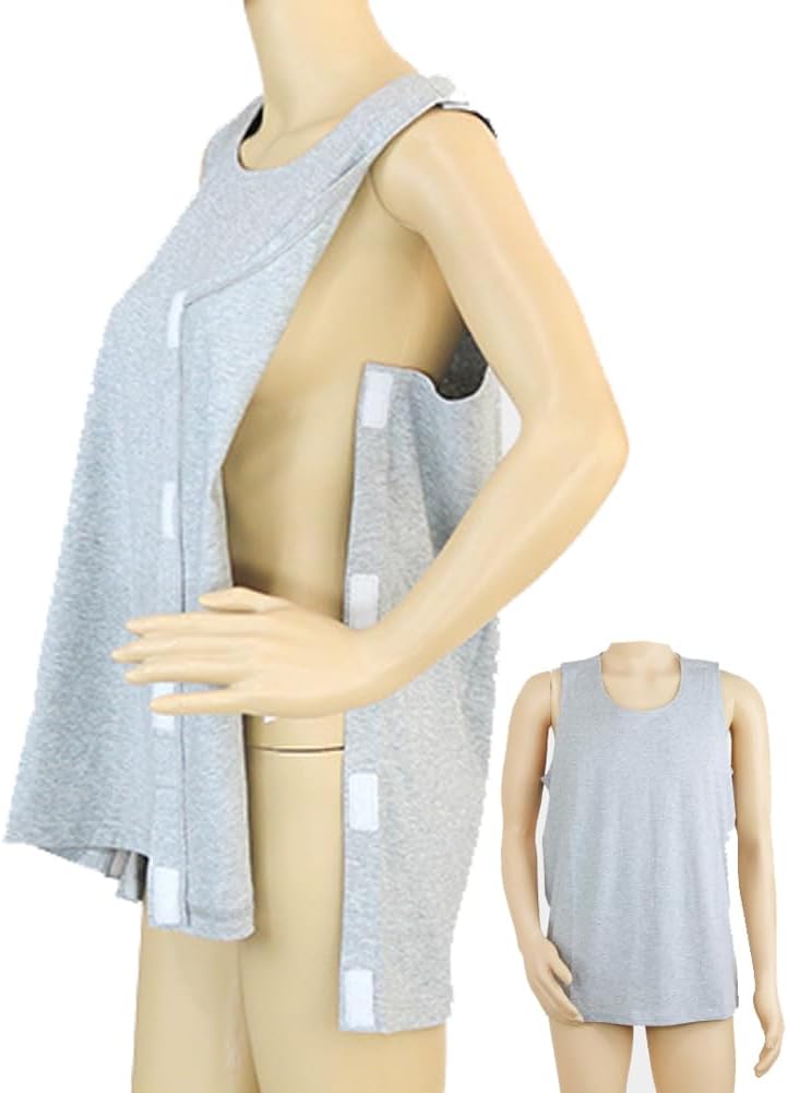 Post Shoulder Surgery Shirt,Sides and Full Arm Opening,Snap Open Tearaway Shirt,Soft Cotton Material,Chemo Clothing for Home Care/Post Surgery/Dialysis/Elderly/Fracture/Disability/Rehab Gray