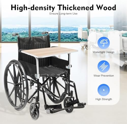 Removable Wood Wheelchair Tray, 22.4 in Detachable Wooden Wheelchair Table Accessory Attachment Eating, Reading, Writing Wheelchair Accessories fit Adult Wheelchair Tray