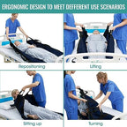 70" x 40" Positioning Bed Pad with Handles Washable Draw Sheets for Hospital Bed Ridden Patient Clothes Waterproof Glide Sheets for Patients Moving Pad for Lifting &Transfer Sheet Nylon, Blue