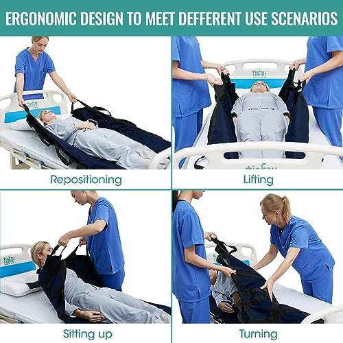 60" x 40" Positioning Bed Pad with Handles Washable Draw Sheets for Hospital Bed Ridden Patient Clothes Waterproof Glide Sheets for Patients Moving Pad for Lifting &Transfer Sheet Nylon, Blue