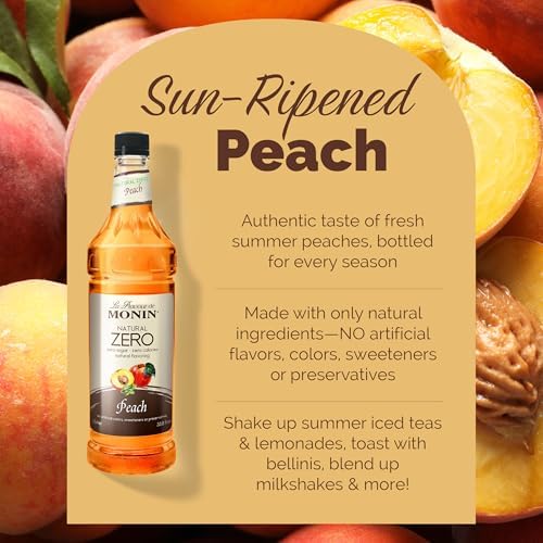 Monin - Zero Calorie Natural Peach Syrup, Fresh and Juicy Flavors, Great for Iced Teas, Lemonades, and Sodas, Non-GMO, Gluten-Free (1 Liter)