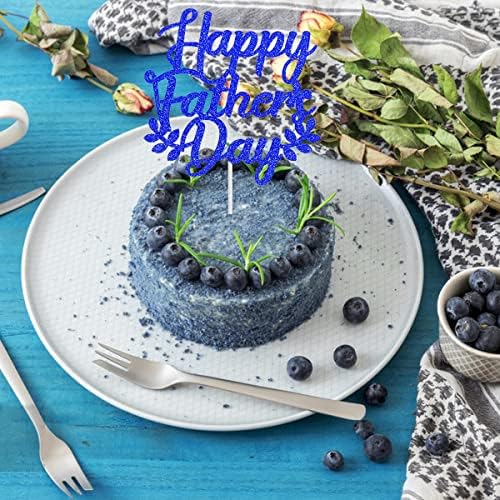 20PCS Happy Fathers Day Cake Topper Glitter Blue Cupcake Topper Best Dad Ever Cake Topper Pick for Father’s Day Birthday Party Cake Decoration Supplies