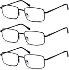 Eyekepper 3-pack Readers Rectangular Spring Temple Large Metal Reading Glasses Men Black +3.0