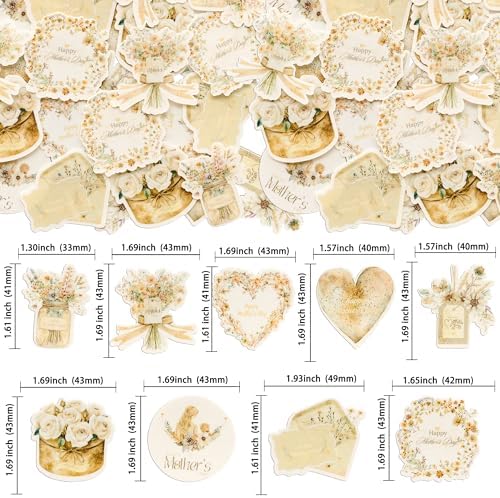 Ephlyn 54Pcs Edible Happy Mother's Day Cupcake Toppers Heart Love Mom Cake Drink Topper Picks Flowers Cake Decoration for Mom's Birthday Party Cake Decor Supplies Champagne Gold