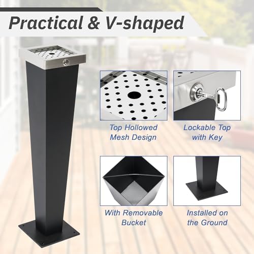 AIWFL Commercial Trash Receptacle Outdoor Trash Can Stainless Steel Garbage Can Black Ash Bin with Inner Bucket for Office Hotel Patio Backyard Restaurants
