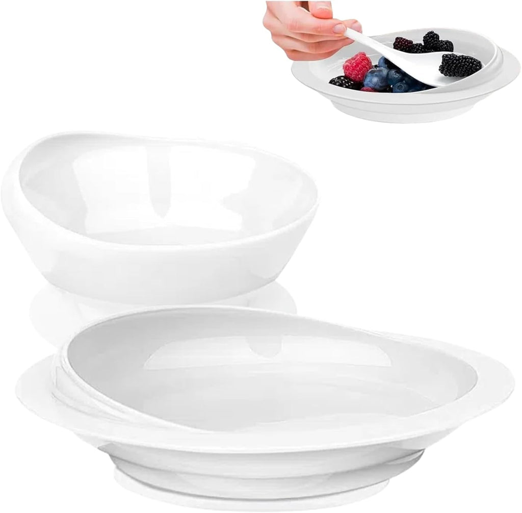 Spill Proof Scoop Plate and Bowl with Non-Skid Suction Base, Adaptive Dinnerware, Suitable for the Elderly, Patients with Parkinson's Disease, Hand Injuries, etc.White(1 Plate+1 Bowl)