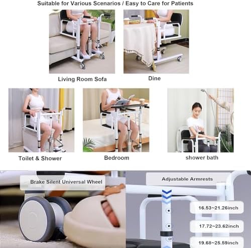 GeRRiT Patient Lift Transfer Chair for Home,180° Split Seat for Elderly,W/Potty,4 in 1 Height Adjustable Patient Transfer Chair for Seniors Elderly Handicapped,Bathroom Wheelchair (Black)