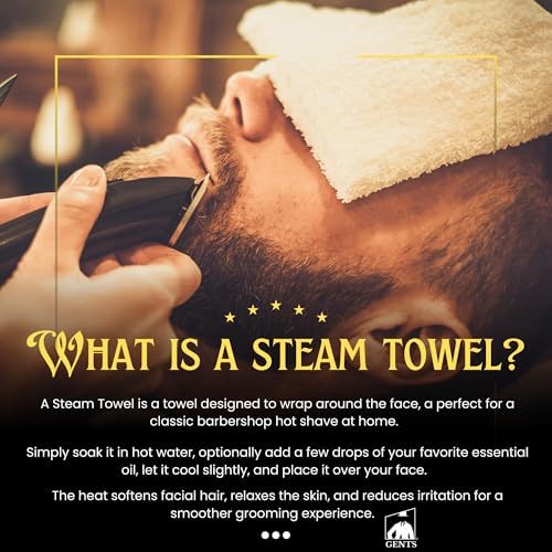 G.B.S Gents Barbershop Steam Towel – 100% Cotton Pre-Shave Hot Towel for Men, Soft & Super Absorbent Spa Washcloth – 12” x 16” Reusable Quick-Dry (1, White)