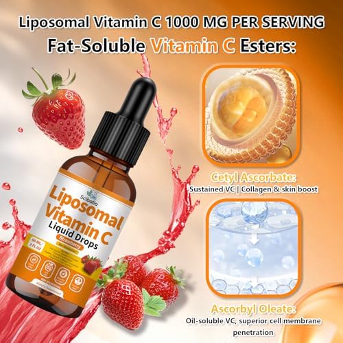 Liposomal Vitamin C 1000mg Drops High Potency 6-in-1 Fat Soluble VIT C w. Zinc Elderberry Glutathione Niacin for Immune Support Antioxidant Collagen Production丨High Absorption Liquid Vitamin C Formula
