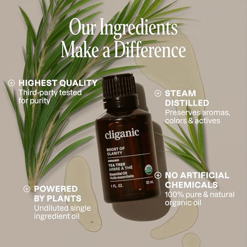 Cliganic Organic Tea Tree Essential Oil, 100% Pure Natural, for Aromatherapy | Non-GMO Verified