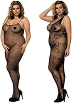 2 Pack Womens One Size Fishnet Bodystockings Striped Lingerie Crotchless Bodysuits Tights Suspenders Black