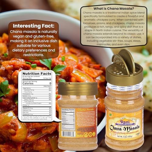 Rani Chana Masala (Garbanzo Curry 15-Spice Blend) 3.5oz (100g) PET Jar ~ All Natural | Vegan | No Colors | Gluten Friendly | NON-GMO | Kosher | Indian Origin
