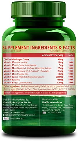 Himalayan Organics Vitamin B Complex with 100% RDA B1, B2, B3, B5, B6, B9 & B12 | 120 Veg Tablets