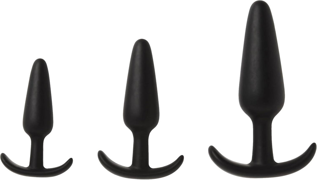 Doc Johnson Mood - Naughty 1 Trainer Set - Small, Medium, Large - Silicone Butt Plugs with Tapered Base for Comfort Between The Cheeks - Black