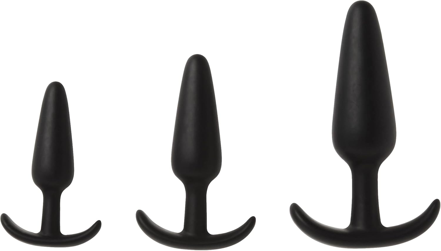 Doc Johnson Mood - Naughty 1 Trainer Set - Small, Medium, Large - Silicone Butt Plugs with Tapered Base for Comfort Between The Cheeks - Black