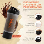VEEG Shaker Bottle for Protein Mixes - 24 oz Leak-Proof Gym Shaker, with Mixing Ball & Strainer for smooth shakes or electrolytes, Storage Cup, Spill-Proof Lid, BPA-Free, Dishwasher Safe Shaker Bottle