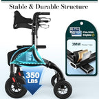 Walkers for Seniors, Rollator Walker with Seat and Backrest, 10" Big Wheels All Terrain, Rolling Walker Foldable Supports 350lb, Lightweight & Height Adjustable, Cane & Cup Holder, Black
