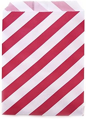 AKOAK 50 Pcs 5 x 7 Inches White and Red Striped Paper Bags,Holiday Wedding Christmas Favor Candy Treat Bags