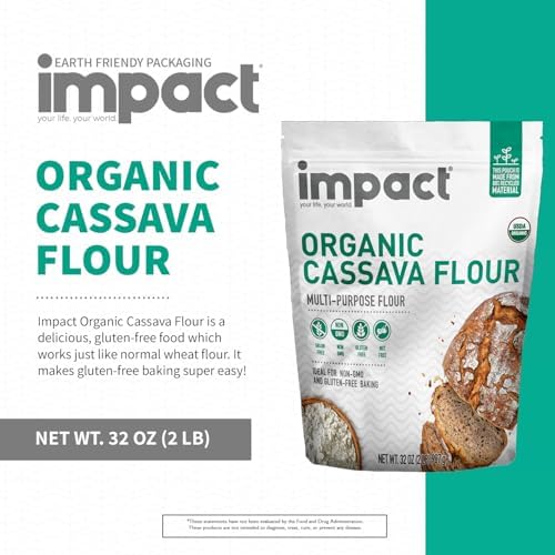 Impact - Organic Cassava Flour - Gluten-Free Baking Essential - Grain-Free Wheat Flour Substitute for Cooking and Baking - High Fiber, Easy to Use - 2lb