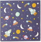 BLUE PANDA Rocket Ship Space Napkins - 5 x 5 in, 50-Count, 3-Ply Blue - Outer Space Party & Birthday Decorations - Kids Party Napkins