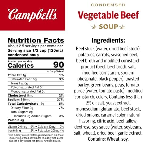 Campbell's Condensed Vegetable Beef Soup, 10.5 Ounce Can