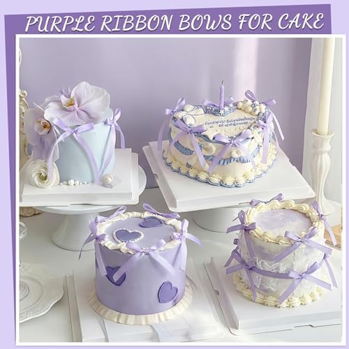 30 Pack Bow Cake Toppers Purple Ribbon Bows for Cake Bow Cupcake Toppers Wedding Cake Bow Coquette Birthday Decorations for Baby Shower Engagement Graduation Party Supplies