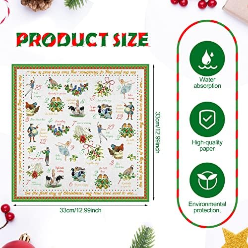 Geyee 100 Pcs 12 Days of Christmas Napkins Holiday Paper Napkin Disposable Guest Funny Towel Cocktail 2 Ply Xmas Decoupage Napkins Bulk