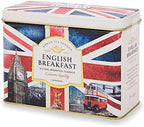 Ahmad Tea Black Tea, Nostalgic Britain Metal Caddy, English Breakfast Tea, 20 foil teabags - Caffeinated & Sugar-Free