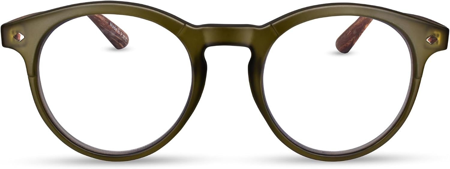2SeeLife Large Round TR-90 Reading Glasses for Men & Women – Medium-Large Fit, Durable, Spring Hinges, Blue Light Readers, Green, +3.50