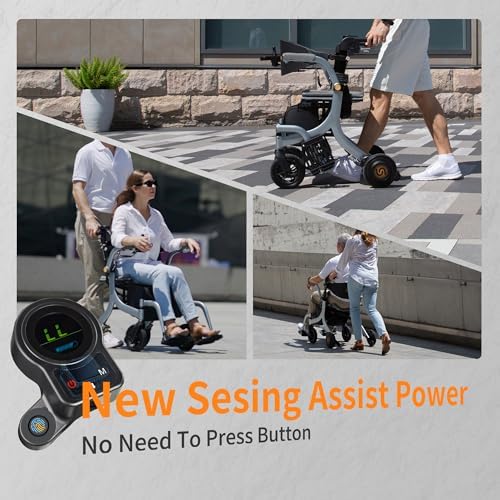 4 in 1 Electric rollator - Versatile Mobility Aid with Seat, Lightweight Foldable Transport Wheelchair & Drive Walker for Seniors, Aluminum Alloy Hertz Silver (ER-X3)