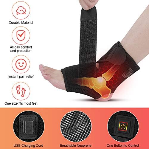 LAVEN Heating Ankle Brace, Heat Foot Drop Orthotic Brace with Adjustable 3 Level Controller for Injury Joint Recovery, Ankle Sprain Swelling, Arthritis, Strain, Fit
