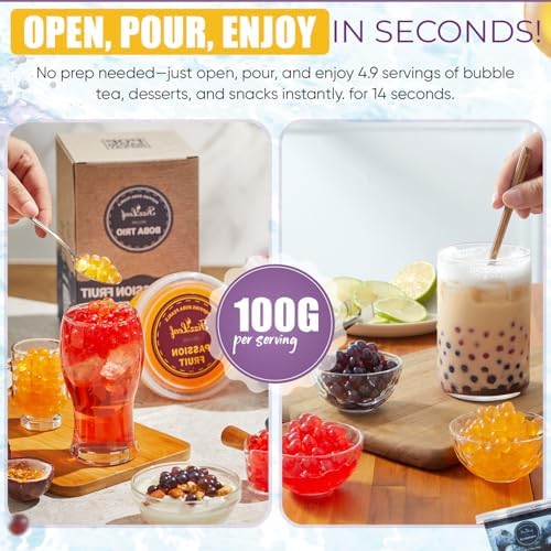Fizzleaf Popping Boba Pearls Trio - Strawberry Popping Boba, Blueberry, Passion Fruit - Bubble Fruit Bursting Pearls for Bubble Tea, 3 Pack, 1 pound (490g) Each